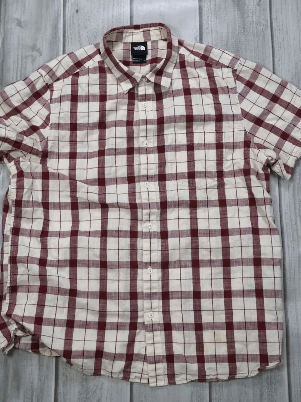 The North Face Button Down Shirt Men's XL Red Plaid Short Sleeve Casual Outdoor